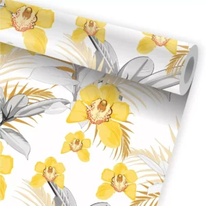 Papel De Parede Jardim Flores Folhagem Tropical Folhas A664