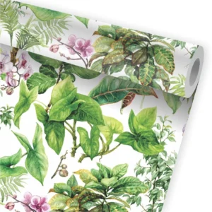 Papel De Parede Jardim Tropical Folhagem Folhas Flores A657