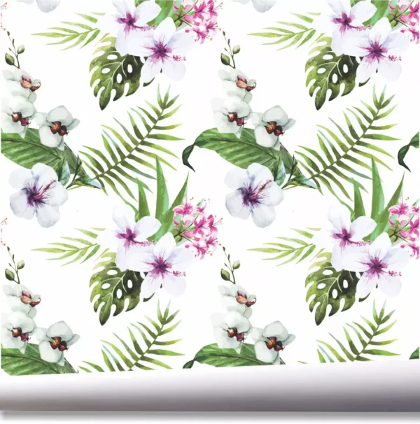 Papel De Parede Jardim Vertical Tropical Folhagem Flor A573