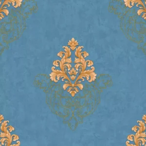 Papel De Parede Kan Tai Arabesco Azul Turquesa, Dourado