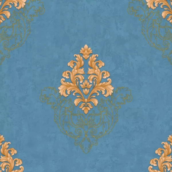 Papel De Parede Kan Tai Arabesco Azul Turquesa, Dourado