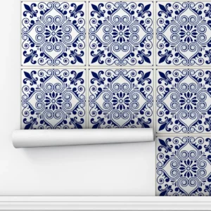 Papel De Parede Ladrilho Azulejo Português Azul Laváv 5m