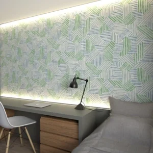 Papel De Parede Ladrilho Cinza E Verde Cimento Queimado 4m²