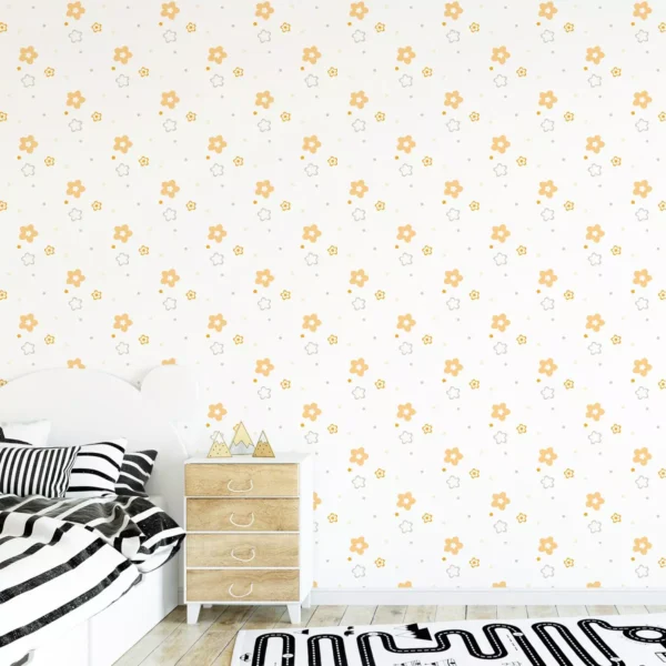 Papel De Parede Laranja Floral Para Quarto 57x270cm