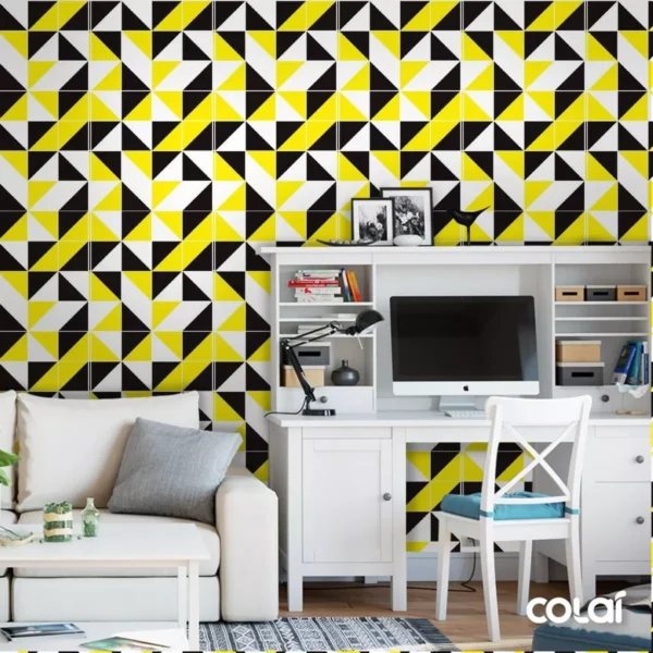 Papel De Parede Lavável Abstrato Amarelo E Preto 3m