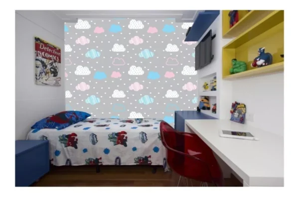 Papel De Parede Lavável Adesivo Quarto Infantil Nuvens