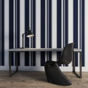 Papel De Parede Lavável Azul E Branco Listrado Holanda 4m²