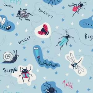 Papel De Parede Lavável Azul Estampado Bichinho Lavabo 4m²