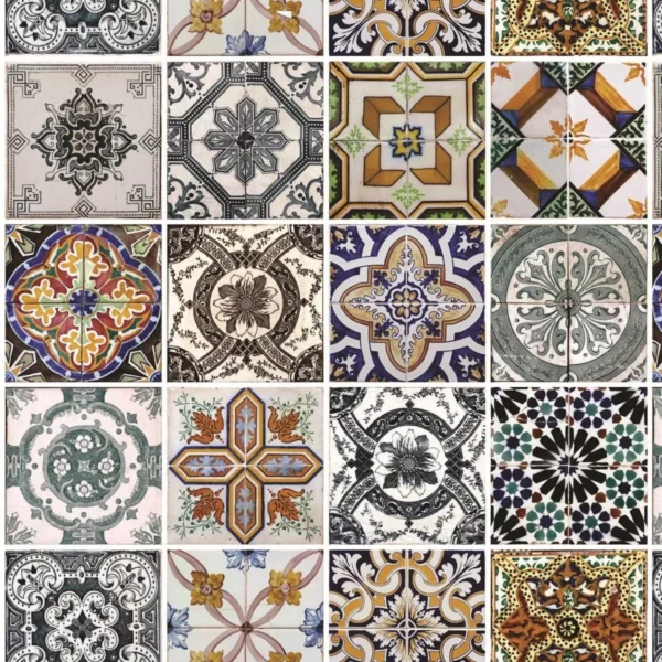 Papel De Parede Lavável Azulejo Português Marrom 15m