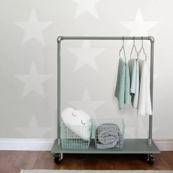 Papel De Parede Lavável Bege Estampado Estrelas Lavabo 4m²