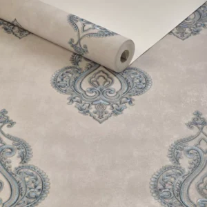 Papel De Parede Lavável Branco Off White Floral Damask Prata