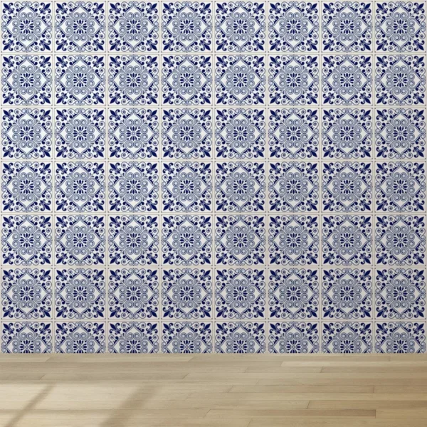 Papel De Parede Lavável Cozinha Azulejo Azul Português 3m