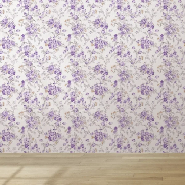 Papel De Parede Lavável De Sala Flor Roxa Tulipa Floral 5m