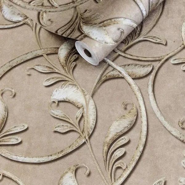 Papel De Parede Lavável Importado Marrom Dourado Moderno