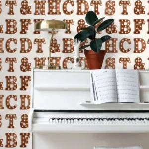 Papel De Parede Lavável Marrom Estampado Letras Lavabo 4m²