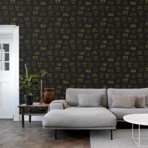 Papel De Parede Lavável Preto E Amarelo Câmeras Cozinha 4m²