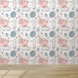 Papel De Parede Lavável Quarto Bebê Mar Fundo Rosa Azul 2m