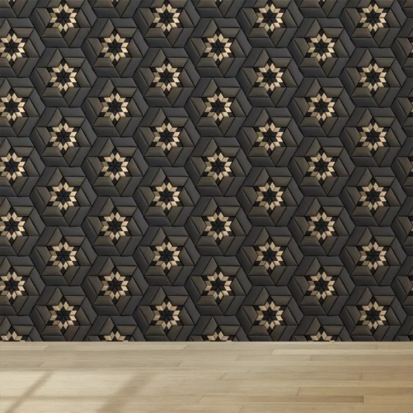 Papel De Parede Lavável Quarto Dourado Preto Geométrico 10m