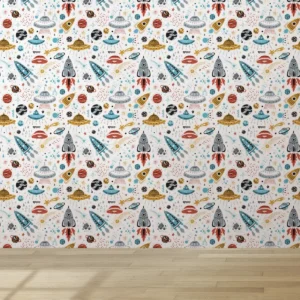 Papel De Parede Lavável Quarto Infantil Foguete Espaço 3m