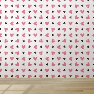 Papel De Parede Lavável Quarto Teen Coração Rosa Preto 2.5m