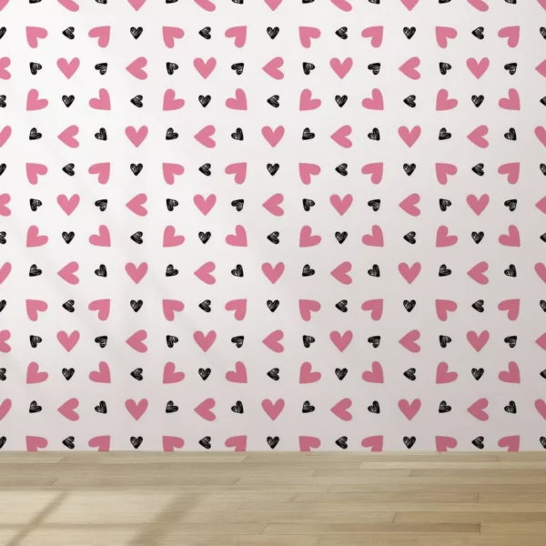 Papel De Parede Lavável Quarto Teen Coração Rosa Preto 2.5m