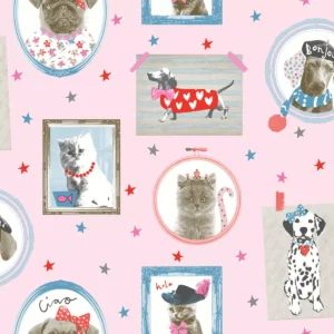 Papel De Parede Lavável Rosa Animais Teen Quarto Sala 4m²