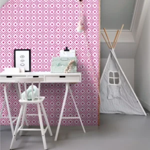 Papel De Parede Lavável Rosa Geométrico Lavabo Infantil 4m²