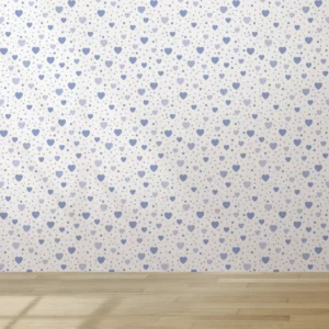 Papel De Parede Lavável Sala Coração Azul Branco Lilás 12m