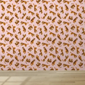 Papel De Parede Lavável Sala Tigre Rosa Felino Laranja 5m