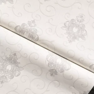 Papel De Parede Lavável Texturizado Off White Arabesco Cinza