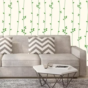 Papel De Parede Linhas Com Folhas Verde Adesivo Sala Quarto