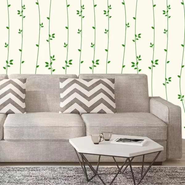 Papel De Parede Linhas Com Folhas Verde Adesivo Sala Quarto