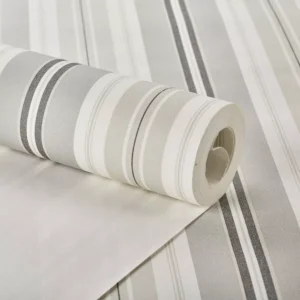 Papel De Parede Listrado Cinza Branco Off White Lavável