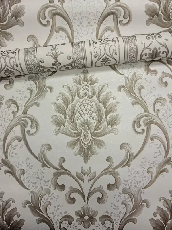 Papel De Parede Listrado Compose Arabesco Damask Lavavel