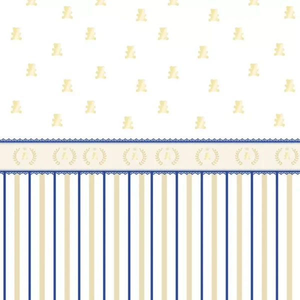 Papel De Parede Listrado E Faixa Dourado Com Azul Infantil