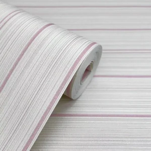 Papel De Parede Listrado Rosa Branco Rolo 10m X 53cm + Cola