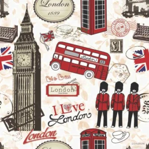 Papel De Parede Londres Vintage Autoadesivo Preto Vermelho