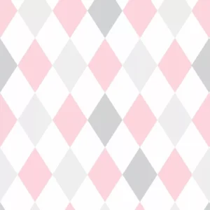 Papel De Parede Losângulos Rosa, Cinza E Branco - Mod 80