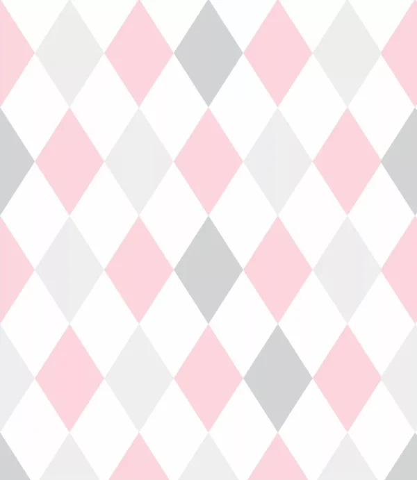 Papel De Parede Losângulos Rosa, Cinza E Branco - Mod 80