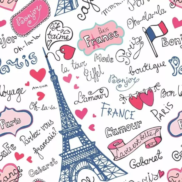 Papel De Parede Love França Azul Rosa Quarto Menina 3m