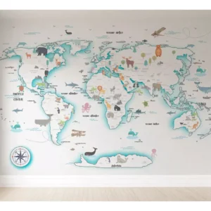 Papel De Parede Mapa Mundi Infantil Quarto De Bebê Vr54c 1m²