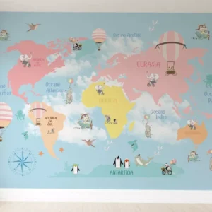 Papel De Parede Mapa Mundi Menina Quarto De Bebê Pp235 M²