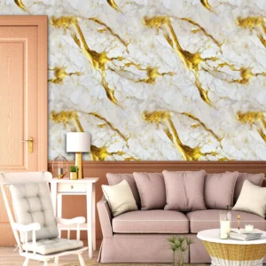 Papel De Parede Marmore Carrara Dourado E Cinza Autocolante