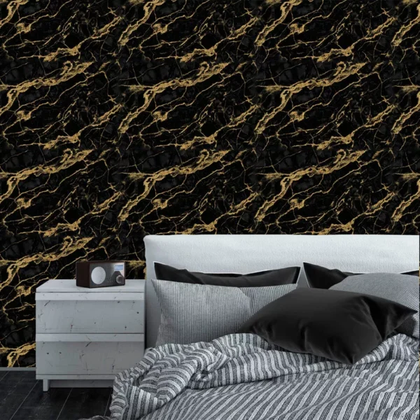 Papel De Parede Marmore Dourado Preto Sala Area Gourmet