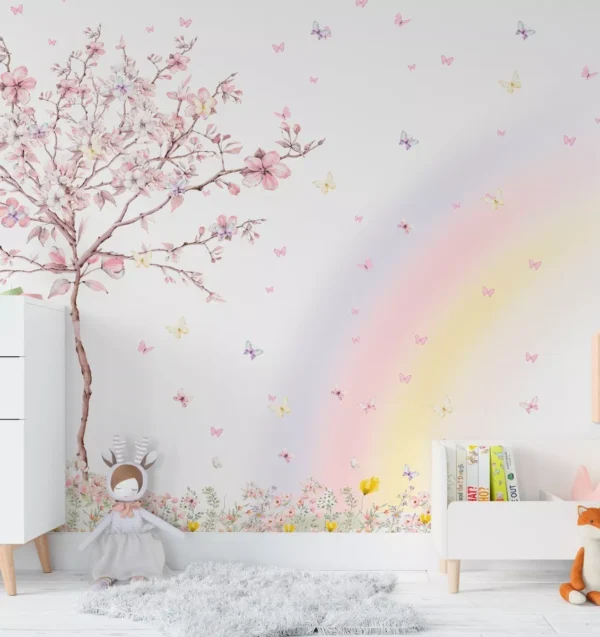 Papel De Parede Menina Árvore Borboletas Infantil Vr522 11m²