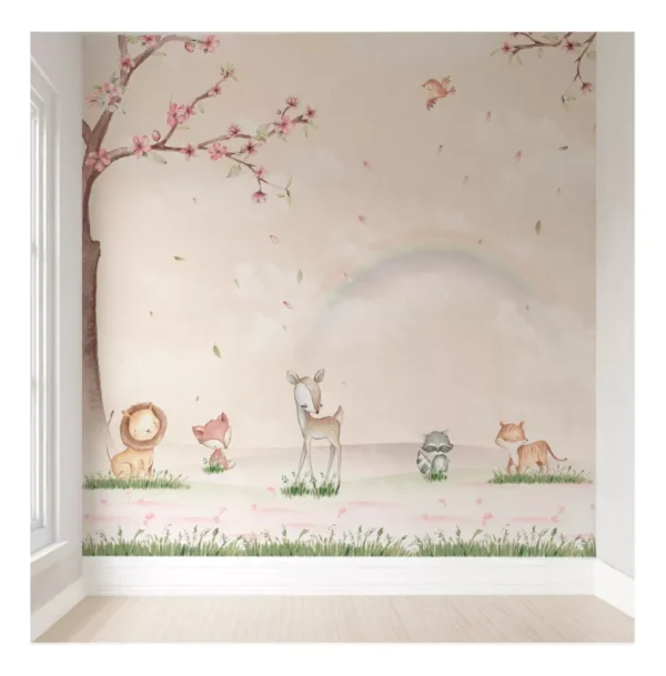 Papel De Parede Menina Árvore Quarto Bebê Infantil Pp475 1m²