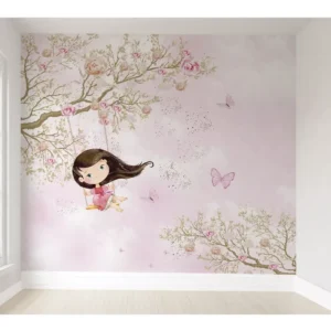 Papel De Parede Menina Balanço Floral Auto Colante Vr76 10m²