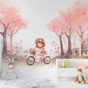 Papel De Parede Menina Bicicleta Floresta Infantil 3m² Vr625