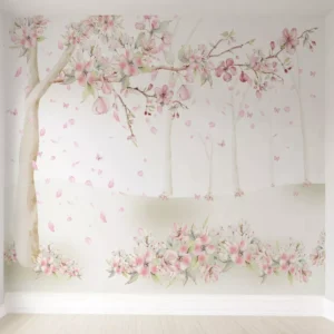 Papel De Parede Menina Floral Árvore Rosa Flores M² Pp423