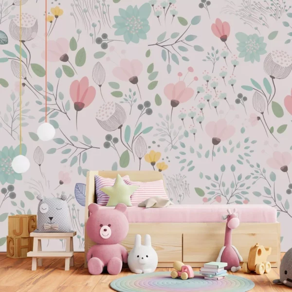 Papel De Parede Menina Infantil Flores Para Quarto Bebê 1m²